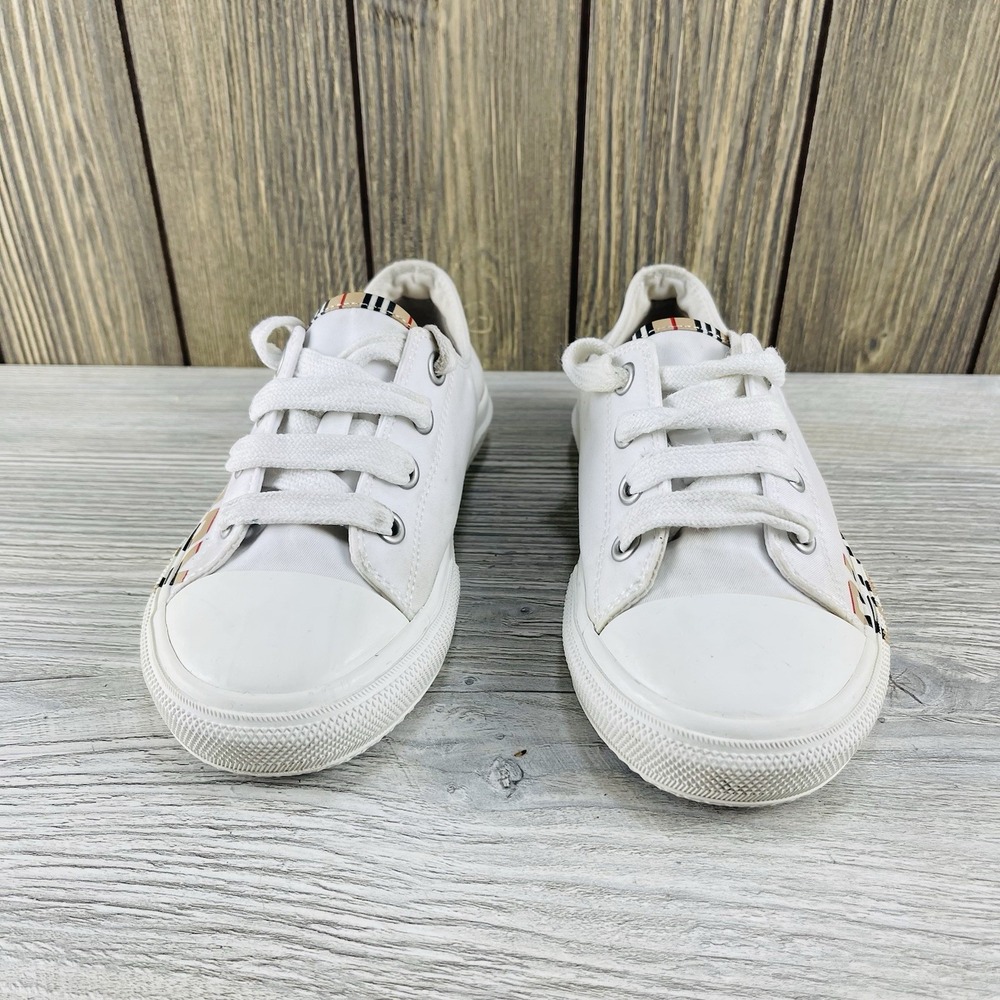 Burberry Kid's Larkhall Icon Stripe Logo Gabardine Sneakers Size 29 - Picture 4 of 16